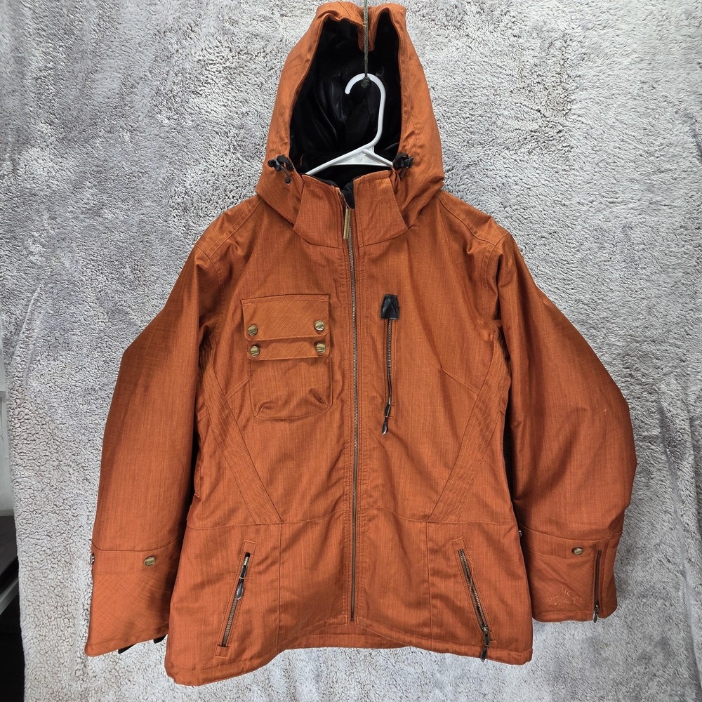 Obermeyer Jacket Womens 14 Orange Delaney Ski Insulated Hooded Full Zip Snow